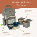 Tito's Closet Dog Travel Bag Includes Pet Travel Accessories 2-Pack Travel Bowl, 2 Dog Food Containers, Treat Bag (Gray), DB2024