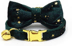 Personalized Cat Collar with Bells,Velvet Customized Small Cat Collar with Name Tag,Pet Collar with Name Phone Number Engraved ID Tags for Boy and Girl Kitten Cats (Green Star)