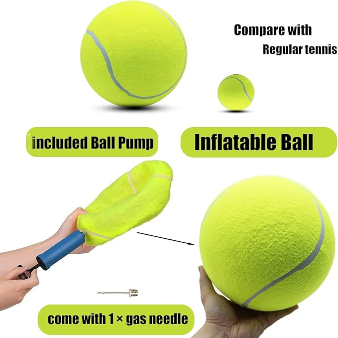 Magicorange 4 Pack 9.5 inch Giant Tennis Ball Large Dog Tennis Ball Pet Balls for Dogs for Outdoor/Indoor Sports Dog Gift with Needle (Yellow, 9.5 inch)