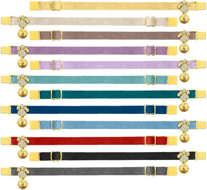 Personalized Breakaway Cat Collars - Magnetic Buckle, Bell - Safety Quick Release, Customized for Girls & Boys Cats- (Velvet-Green)