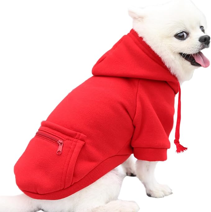 Jecikelon Winter Dog Hoodie Sweatshirts with Pockets Warm Clothes for Small Dogs Chihuahua Coat Puppy Custume Clothing (Large, Y02-Red)