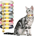 Personalized Breakaway Cat Collars - Magnetic Buckle, Bell - Safety Quick Release, Customized for Girls & Boys Cats- (Checkered-Red)