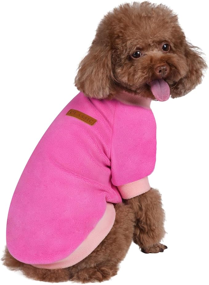 GreenJoy Classic Fleece Dog Sweater – Soft & Warm Stretchy Sweatshirt for Small Dogs & Cats, Cold-Weather Pullover for Everyday Wear (Dark Pink, Large)