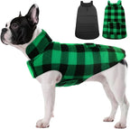 ASENKU Dog Winter Coat, Fleece Doggie Jacket Plaid Reversible Vest Waterproof Windproof Cold Weather Clothes for Small Medium Large Dogs (S, Green)