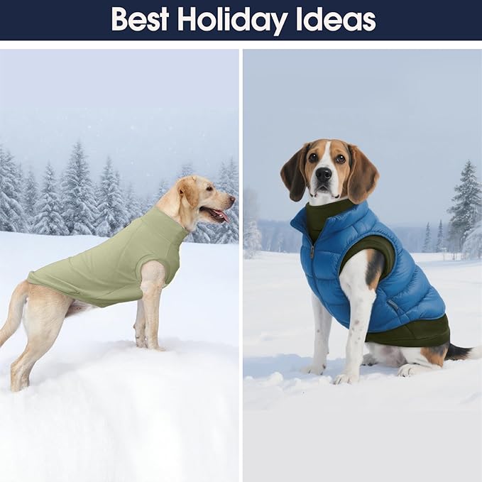 IECOii 2 Pack Dog Fleece Sweater - Warm, Soft & Stretchy Sweaters Boy Girl, Fall/Winter Dogs Coats for Indoor Outdoor(Size XL, Light Green & Army Green)