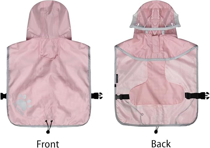 Waterproof Dog Raincoat, Reflective Adjustable Hooded Dog Rain Coat, Lightweight Breathable Pet Rain Jacket Poncho Double Layer with Leash Hole for Small Medium Large Dogs (Pink, Medium)