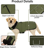 Dog Coat, Large Dog Jacket, Windproof Dogs Puffer Jacket, Fleece Lined Warm Dogs Winter Coat with Harness Hole(Army Green 2XL)