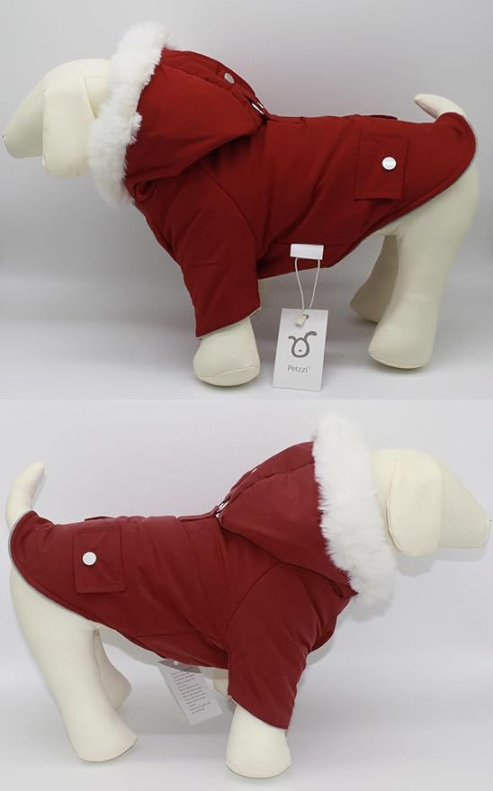 Pet Warm Dog Coat for Winter Dog Clothes Hooded Dog Jacket for Small Puppies Medium Large Dog Cat Clothes Insulated Padded Snow Jacket for Cold Weather Faux Fur (XX-Large, Dark Red)