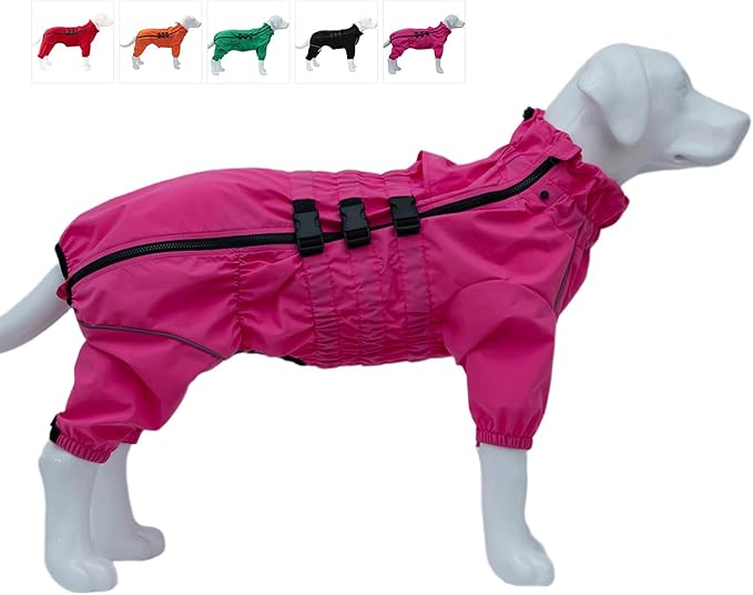 Dogs Waterproof Jacket, Lightweight Waterproof Jacket Reflective Safety Dog Raincoat Windproof Snow-Proof Dog Vest for Small Medium Large Dogs Rosered M