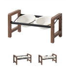 5.5inch Ceramic Adjustable Raised Double Bowls Set with Stand, 3 Heights Elevated, 2 Placement Options,Food and Water Dishes for Puppy, Cats（Double Bowls+Stand, Reactived Glaze -White