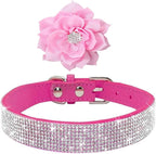 Serijoars Small Dog Collar with Rhinestone Crystal Diamond Colorful Bling Girl Puppy Cat Collars (L, Hot Pink6)
