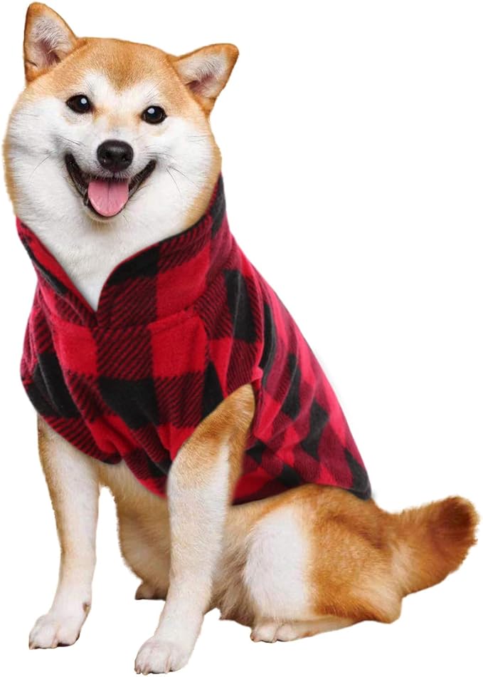 Kama Bridal Dog Spring Autumn Winter Coat Pullover Fleece Vest for Cats & Dogs - Red & Black Plaid (Red, S)