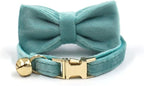 Personalized Cat Collar with Name Tag & Bells,Optional Bow-tie,Colorful Cute Cat Collars for Boys Cats, Soft Durable Custom Kitten Collars for Small Large Cats (Light Green)