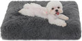 Bedfolks Waterproof Dog Crate Bed, Plush Pad With Removable Cover, Faux Fur for Small Dogs and Cats, Fluffy Washable Kennel Bed 17"x12", Solid Dark Grey
