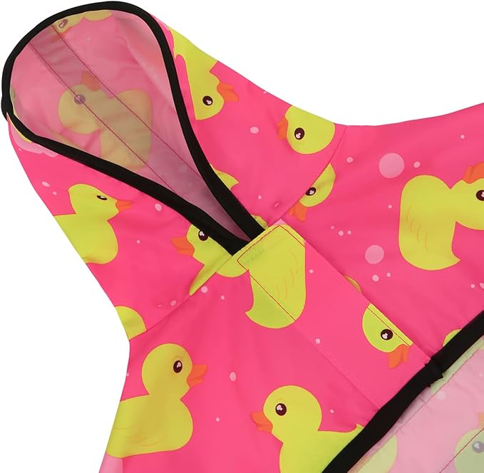 HDE Dog Raincoat Jacket Reflective Adjustable Hooded Pet Poncho Rain Coat with Leash Hole for Small to X-Large Dogs Pink Ducks - S