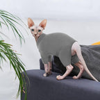 ROZKITCH Hairless Cat Clothes, Breathable Soft Jumpers for Sphynx Cats Only, Coat with Four Legs, Warm Sweater T-Shirt Pajamas Jumpsuit Vest Cornish Rex, Devon Rex, Peterbald Grey L