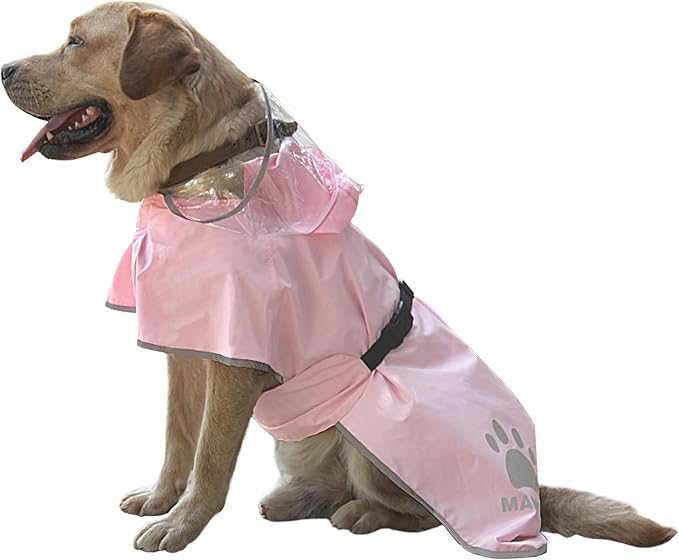 Waterproof Dog Raincoat, Reflective Adjustable Hooded Dog Rain Coat, Lightweight Breathable Pet Rain Jacket Poncho Double Layer with Leash Hole for Small Medium Large Dogs (Pink, Large)