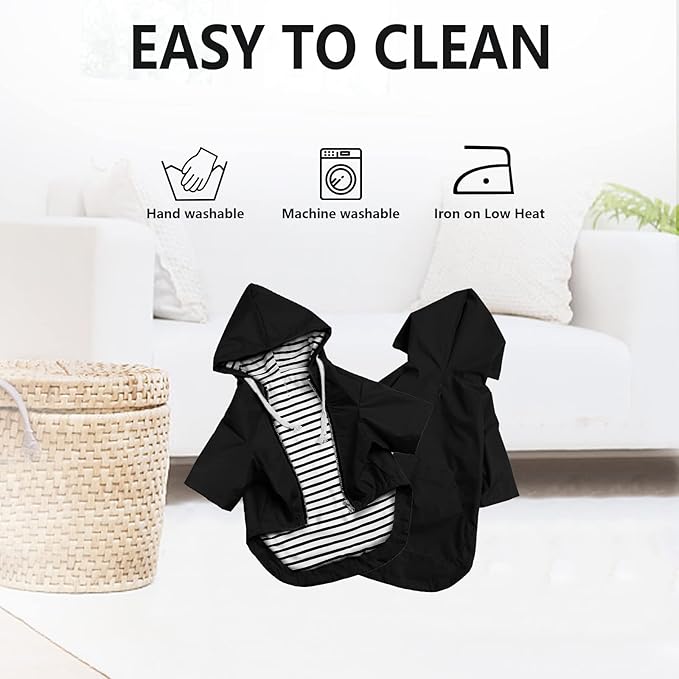 Dog Raincoat rain Jacket Raincoat Dogs Waterproof Small Medium Breeds Zip Closure Storage Pocket Harness Hole Black XL