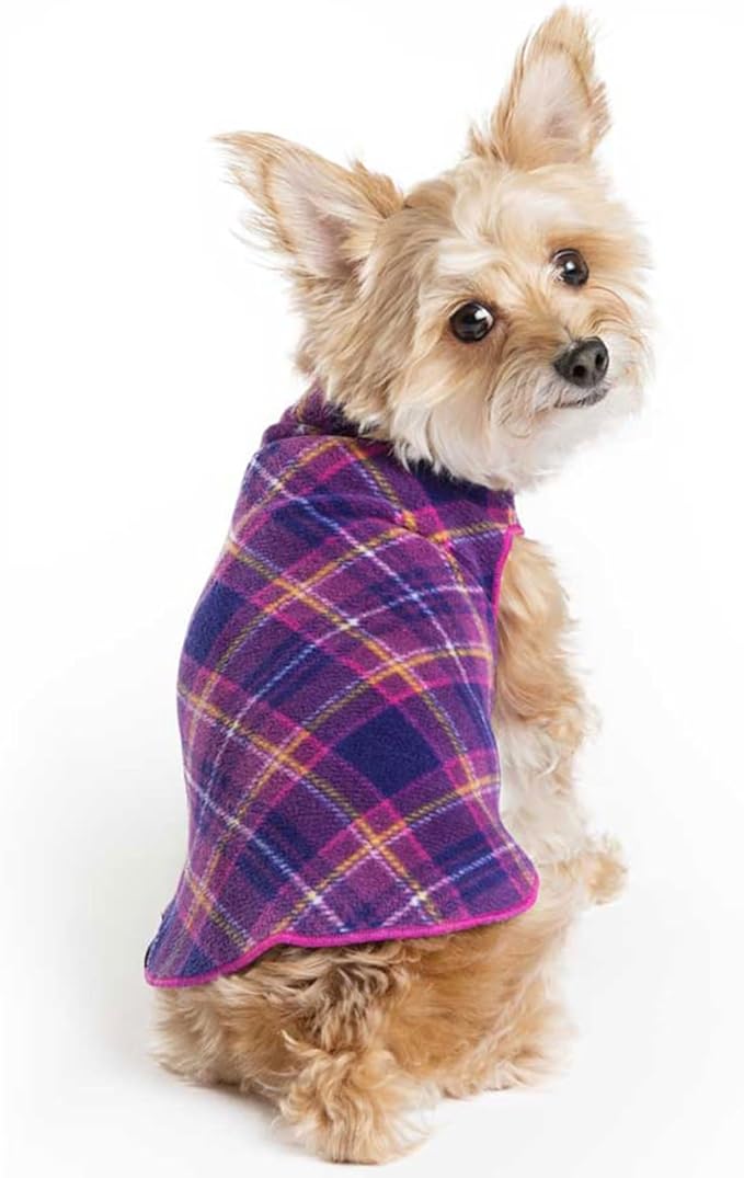 Goldpaw Stretchy Fleece Jacket for Small Dogs - Super Soft, Warm Dog Sweater - Pet Sweater Vest for Fall and Winter - Canine Clothes Made in The USA - Machine Washable - Mulberry Plaid - Size 6