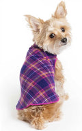 Goldpaw Stretchy Fleece Jacket for Small Dogs - Super Soft, Warm Dog Sweater - Pet Sweater Vest for Fall and Winter - Canine Clothes Made in The USA - Machine Washable - Mulberry Plaid - Size 22