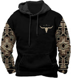 HOTYD Mens Western Aztec Sweatshirts Long Sleeve Fall Fashion Drawstring Pullover Vintage Graphic Cowboy Hoodie for Men