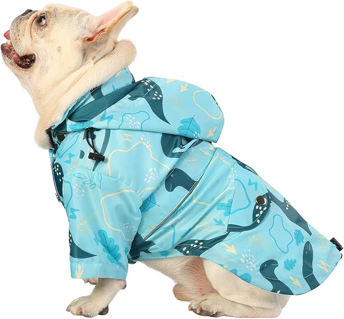 HDE Dog Raincoat Poncho Double Layer Zip Rain Jacket with Removable Hood, Leash Hole for Small to 3XL Dogs and Puppies Dinosaurs - S