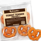 AFreschi Turkey Tendons for Dogs, USA-Sourced, Healthy Dog Treats, Rawhide-Free Puppy Chews, Long Lasting, All Natural, Hypoallergenic Dog Treats for Large Breeds, 10 oz Pack Pretzel (L)