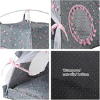Cat Bed Tents Dog House Indoor Outdoor Lace Mesh Breathable Windows Door Curtains Removable Portable Nest Teepe House (Small,Gray&Pink)
