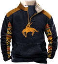 HOTYD Western Jackets for Men Cowboy Sweatshirts Vintage Ethnic Graphic Casual Long Sleeve Top 1/4 Zip Pullover Hoodies