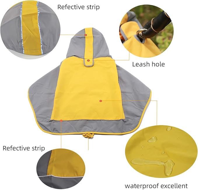 Dogs Packable Lightweight Raincoat: Pet Dog Hood Waterproof Coats Yellow Size 10