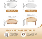 Raised Ceramic Wide Whisker Friendly Cat Dishes, Food&Water Bowl with 2 Style Stand Adjustable Pet Bowl Set(1Dish+1Shallow Dish+Stand, White