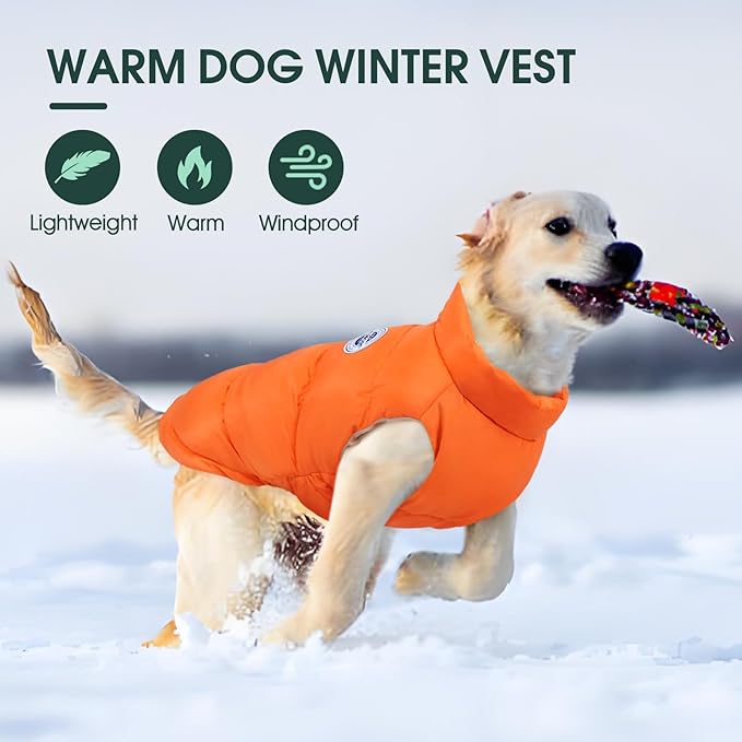 Kuoser Dog Coat Puffer Vest, Warm Dog Jacket Windproof Dogs Cold Weather Coats Pet Snowsuit Padded Vests, Lightweight Puppy Winter Clothes for Small Dogs, Button Design, Easy On/Off, Orange XS