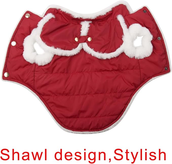 Shawl Design Fleece Lined Warm Dog Jacket for Puppy Winter Cold Weather,Soft Windproof Small Dog Coat,Red M