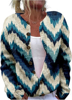 HOTYD Aztec Print Cardigans Sweaters for Women Crewneck Graphic Button Cardigan Casual Chunky Knit Sweater Fall Outfits