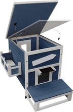 Rockever Outdoor Cat House, Large Outdoor Houses for Feral Cats Wooden Outside Cat Shelter Weatherproof with Escape Door
