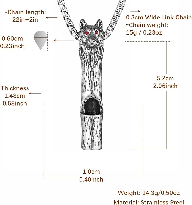 HZMAN Whistle Emergency Necklace for Adults Retro Gothic Wolf Whistle Necklaces Outdoor Survival for Dog Training Camping Hiking Boating Hunting Pendant