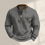HOTYD Aztec Cowboy Jacket Men Vintage Bullhorn Printed Oversized Western Sweatshirt Long Sleeve Quarter Zip Pullover