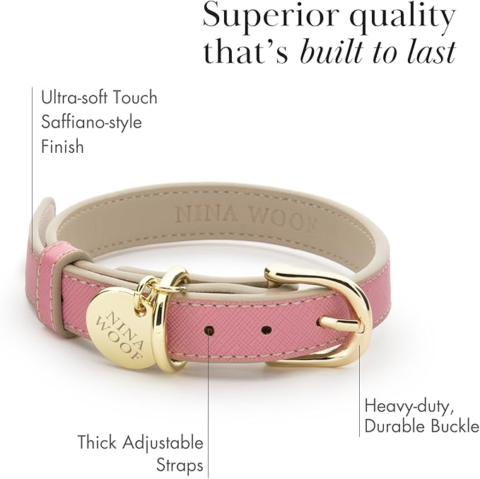 Nina Woof Rio Pink Vegan Leather Dog Collar - Padded Luxury Adjustable Buckle Collar - Sustainable, Cruelty-Free, for Small to Large Dogs