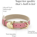 NINA WOOF Rio Vegan Leather Dog Collar - Padded Luxury Dog Collar with Adjustable Buckle - Collar for Dogs, Small Dogs and Large Dogs (Extra-Small, Pink)