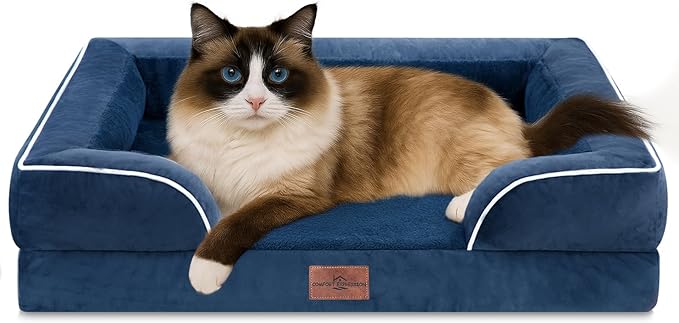 Comfort Expression Orthopedic Dog Bed for Small Dogs 20x14 Inch, Waterproof Supportive Egg Crate Foam Small Pet Bed with Removable Bolsters, Dog Couch with Washable Cover & Non-Slip Bottom, Navy Blue