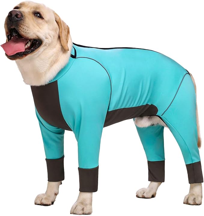 Dog Jumpsuit for Medium Large Dogs，4 Legged Recovery Dog Onesie Large Size Dog,Waterproof Blue Zip Up Dog Clothes,Big Dog Pajamas Pjs Gifts Girl Boy,Full Belly(Blue, 34)