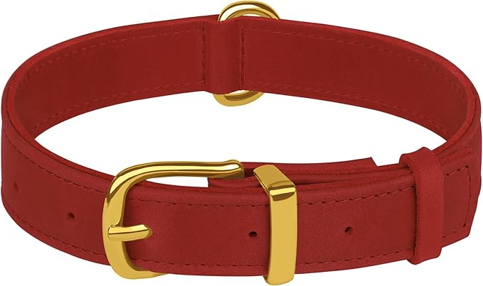 Leather Dog Collar - Heavy Duty Adjustable Soft Padded Pet Collars for Small Medium Large Dogs Breed - Black Green Brown Pink Red Blue (Red, L, 15"-19" Neck Fit)