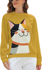 Womens Long Sleeve Tops Y2k Japanese Art Print Sweatshirts Fall Pullover for Women Crewneck Vintage Shirts Boho Tops