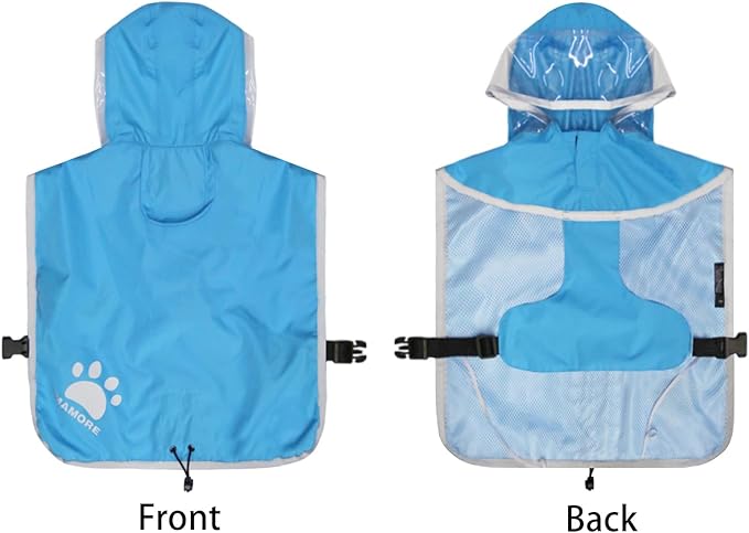 Waterproof Dog Raincoat, Reflective Adjustable Hooded Dog Rain Coat, Lightweight Breathable Pet Rain Jacket Poncho Double Layer with Leash Hole for Small Medium Large Dogs (Blue, X-Large)