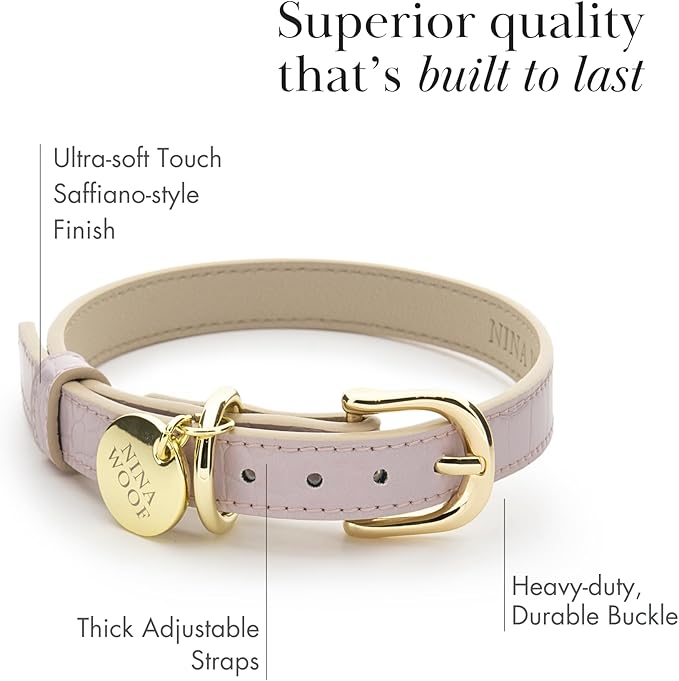 NINA WOOF Milan Vegan Leather Dog Collar - Padded Luxury Dog Collar with Adjustable Buckle - Collar for Dogs, for Small Dogs and Large Dogs - Color Lilac, Size Medium