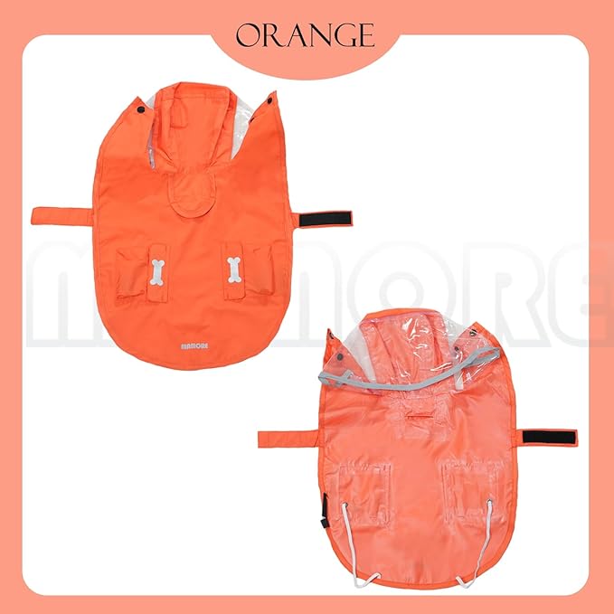Dog Raincoat,Waterproof Rain Poncho with Hoodie, High Reflective Adjustable Pet Rain Jacket with Leash Hole for Small Medium and Large Dogs (Orange, Large: 22-37lbs)