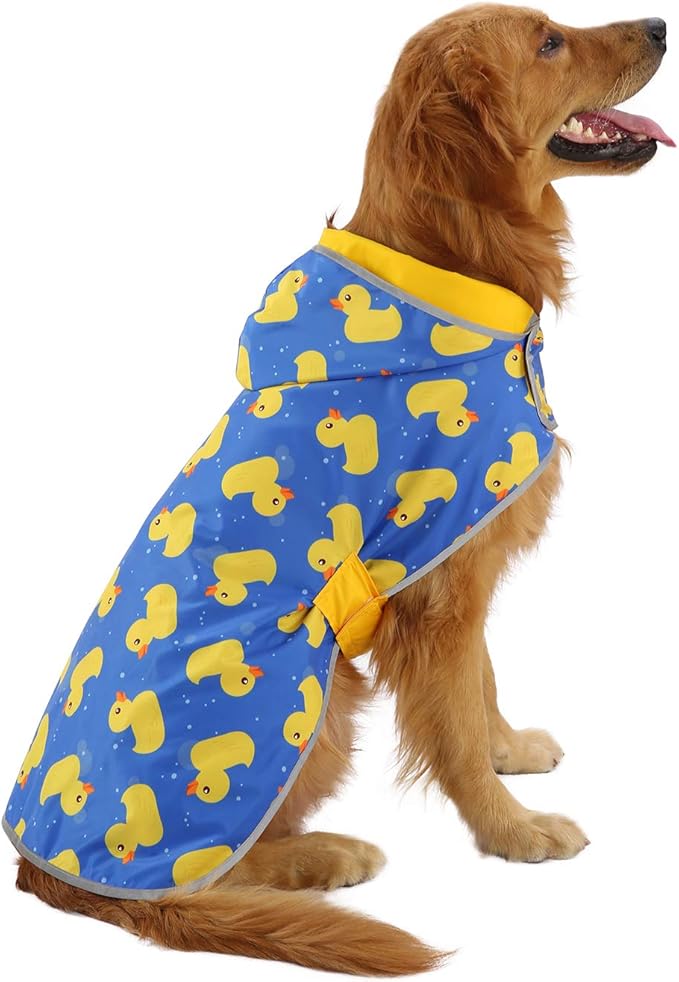 HDE Reversible Dog Raincoat Hooded Slicker Poncho Rain Coat Jacket for Small Medium Large Dogs Ducks Yellow - L