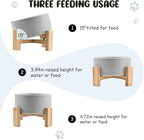 SPUNKYJUNKY 15° Slanted Ceramic Dog and Cat Bowl with Wooden Stand, Tilted Bulldog Food and Water Bowl No Slip Non-Spill for Cats Medium Dogs Big Face Pets 28.7 OZ (3.6 Cups, Grey)