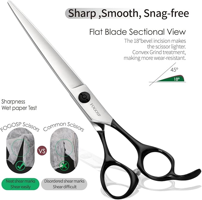 Professional Dog Grooming Scissors Straight 7.5" Pet Grooming Shears for Cutting Small Dogs Cat Thick Hair Japan 440C Stainless Steel Right Handed(7.5in Straight,Black)