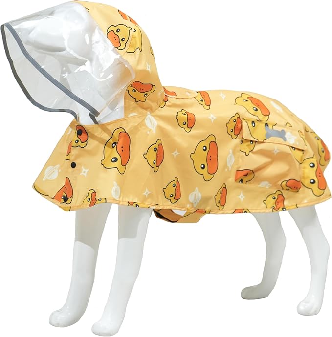 Dog Raincoat,Waterproof Rain Poncho with Hoodie, High Reflective Adjustable Pet Rain Jacket with Leash Hole for Small Medium and Large Dogs (Yellow Duck, XX-Large)
